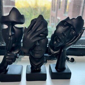 3 Pcs Thinker Statue, Silence is Gold Abstract Art Figurine Resin Sculptures